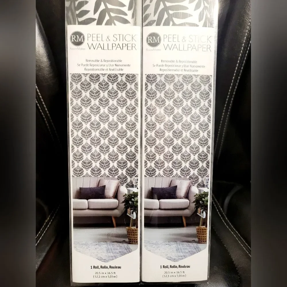 2pk RoomMates Hygge Fern Damask Peel & Stick Wallpaper (56.36 Sq Ft) Black White